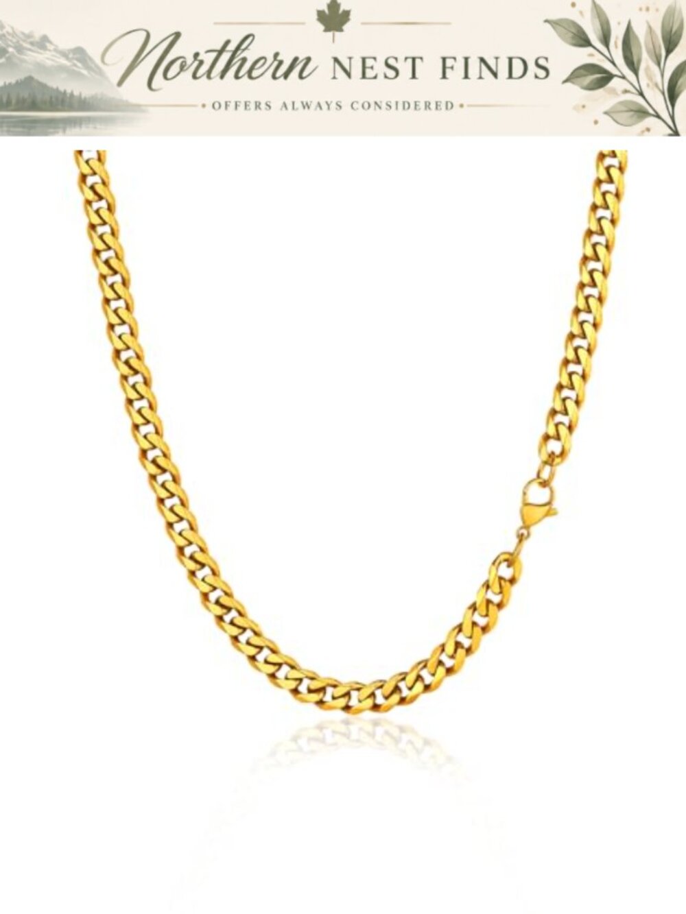 Stainless Steel Cuban Chain Necklace 18K Gold Plated Lobster Clasp